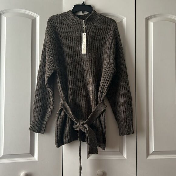 She + Sky Long Sleeve Knit Sweater Top with Waist Tie Size Large New with Tags - Picture 2 of 5